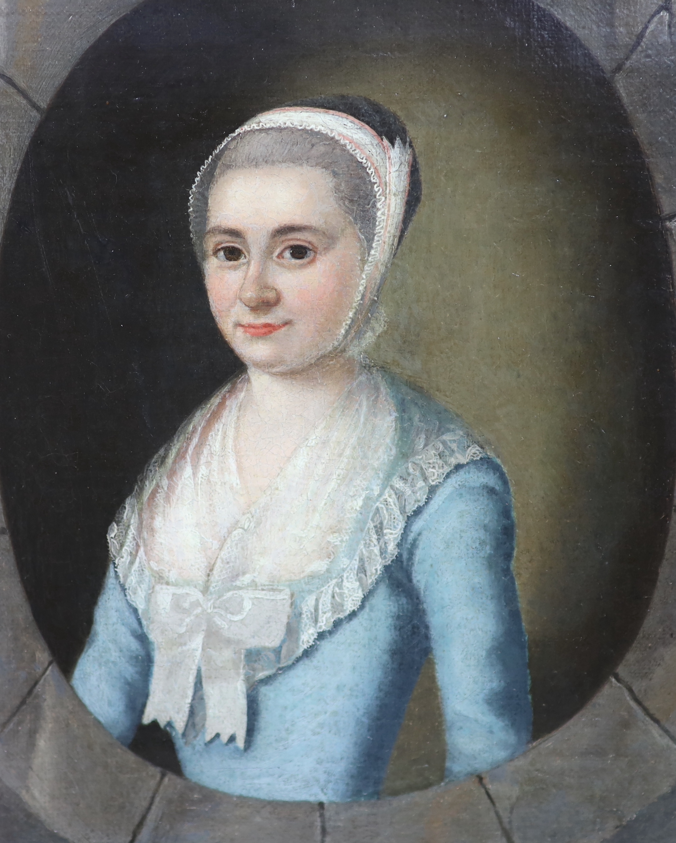Flemish School c.1700, oil on canvas, Portrait of a lady wearing a blue dress, 22 x 18cm